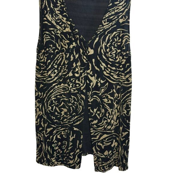 Vintage Society Sleeveless Top – Black & Tan Abstract Print Split-Front Blouse - Picture 3 of 8